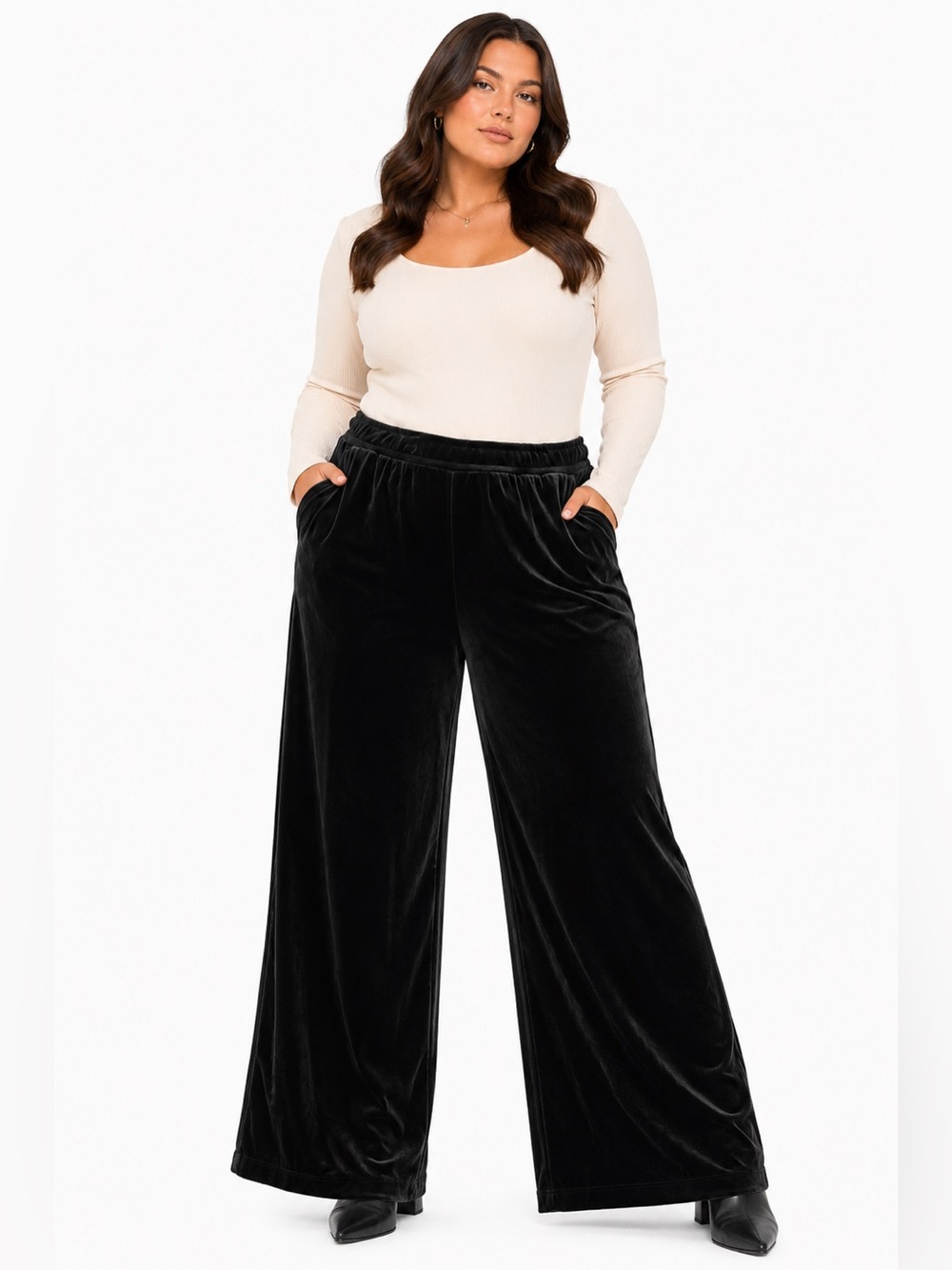 90s Vintage Caffé Marrakesh Velour Wide Leg Pants Trousers (Black) Size Large